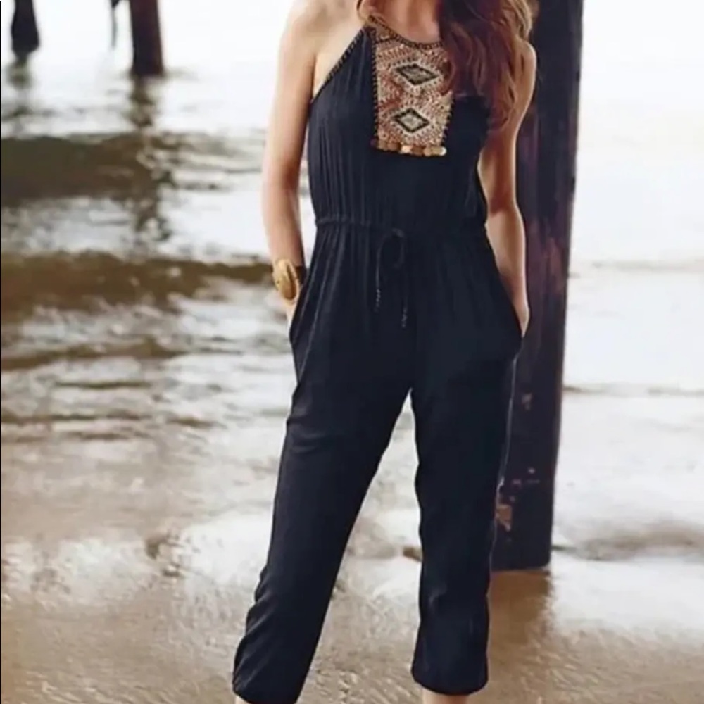 ANTHROPOLOGIE TENAYA EMBROIDERED BOHO JOGGER STYLE JUMPSUIT ROMPER XS